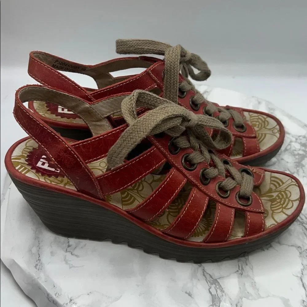 FLY LONDON Red Yito Strappy Wedge-8.5